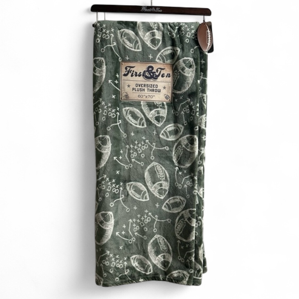 Five & Ten Green Football Plush Throw Blanket 60x70 NWT